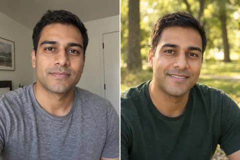 AI-generated man: casual selfie on the left, outdoor portrait on the right