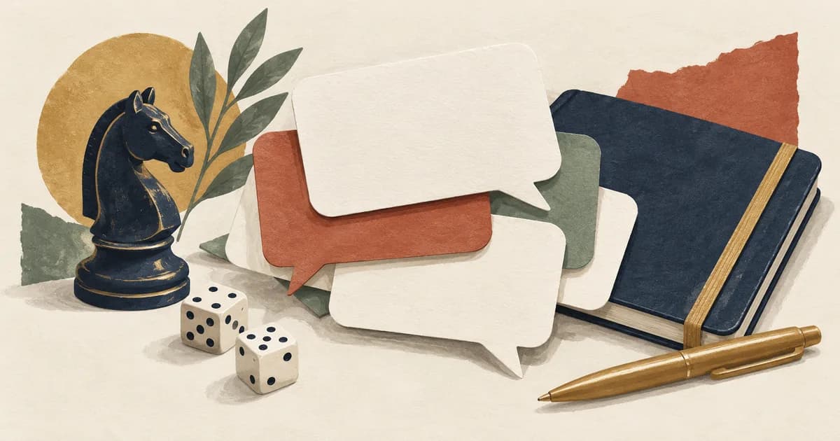 Illustrated Hinge prompt and conversation ideas (AI-generated)