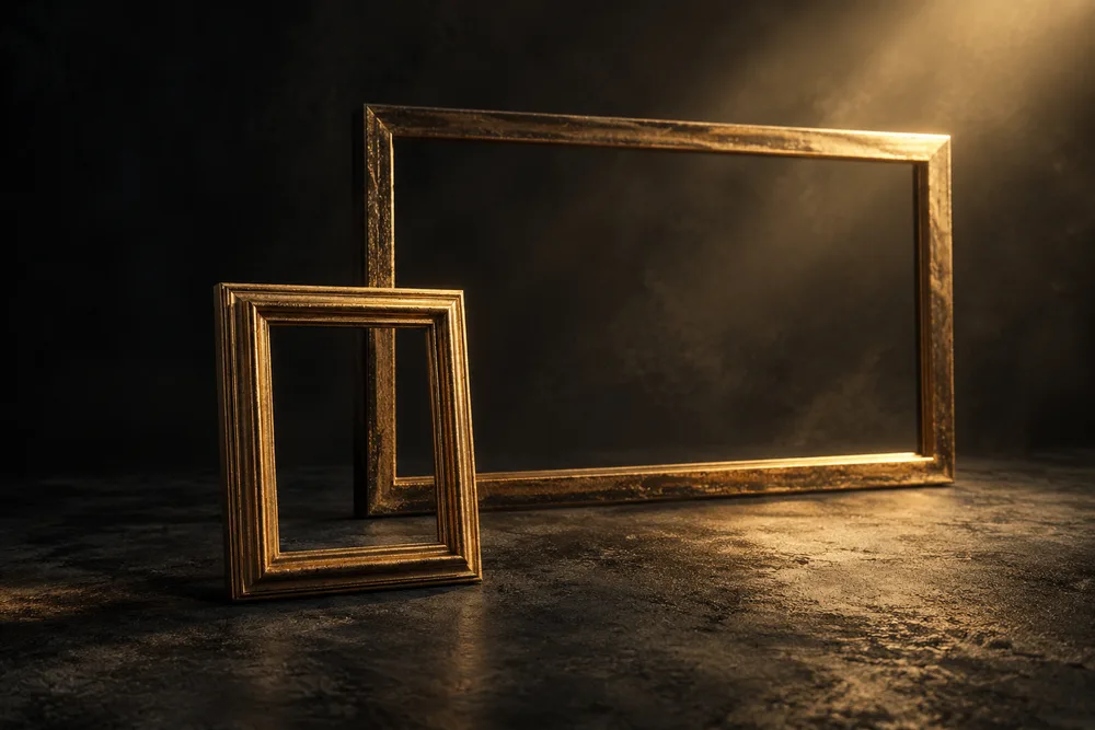 Marcos vacíos pequeños y anchos que representan composiciones fotográficas en plano corto y más abierto