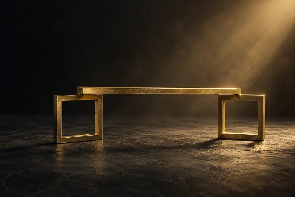 A balanced gold beam between empty frames representing mutual preferences