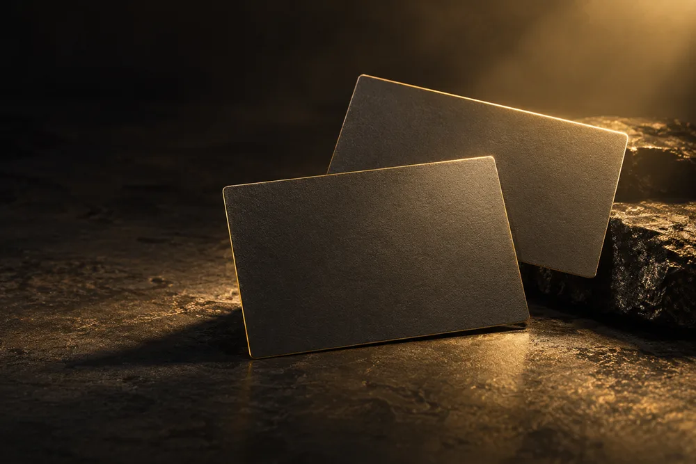 Two overlapping blank cards lit along their edges representing complementary answers