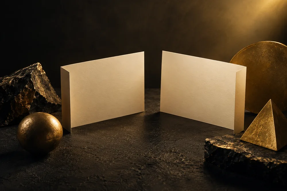 Two open blank cards facing each other representing an easy conversation opening