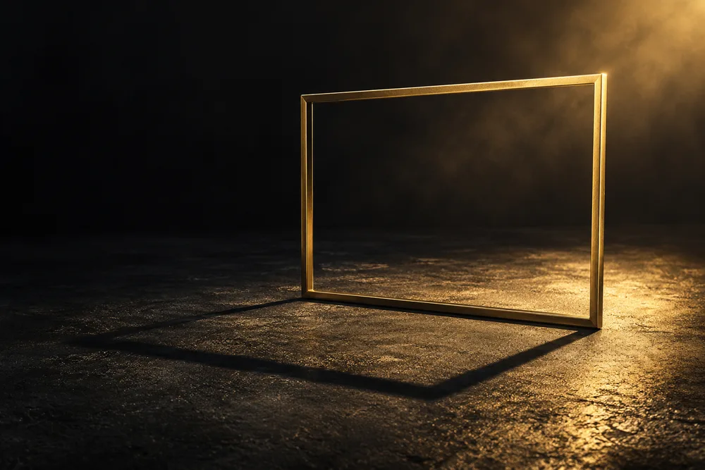An empty frame casting a rectangular shadow representing the visible crop of an image
