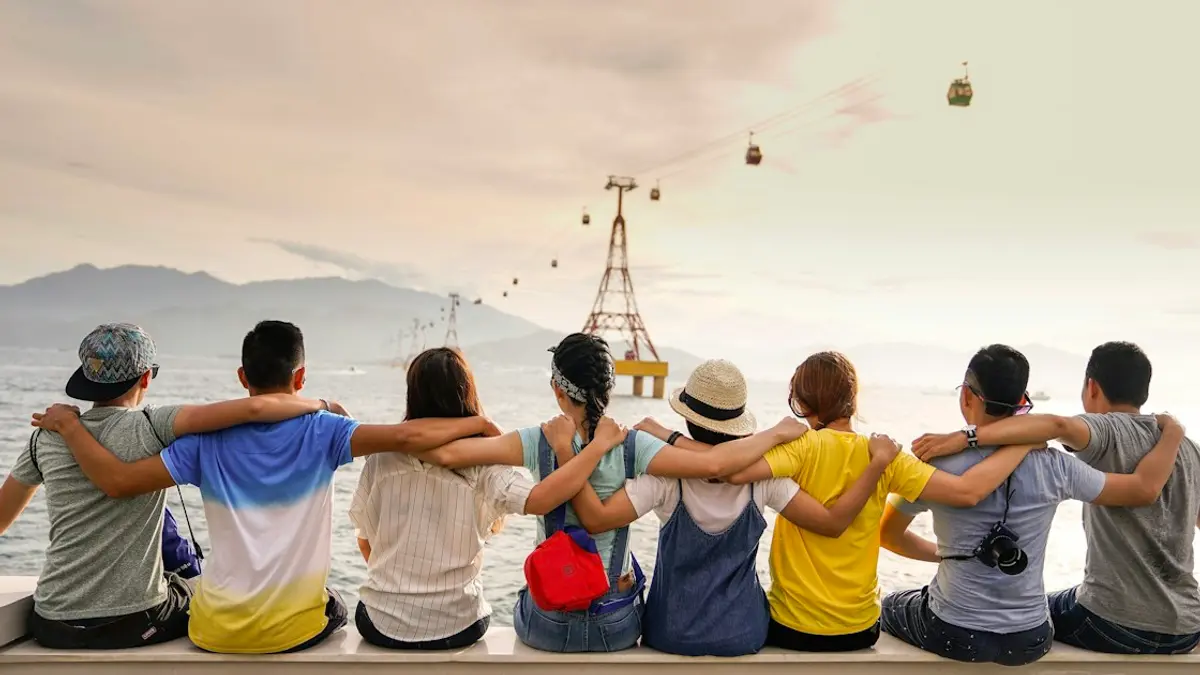 Friends in group photo for dating profile