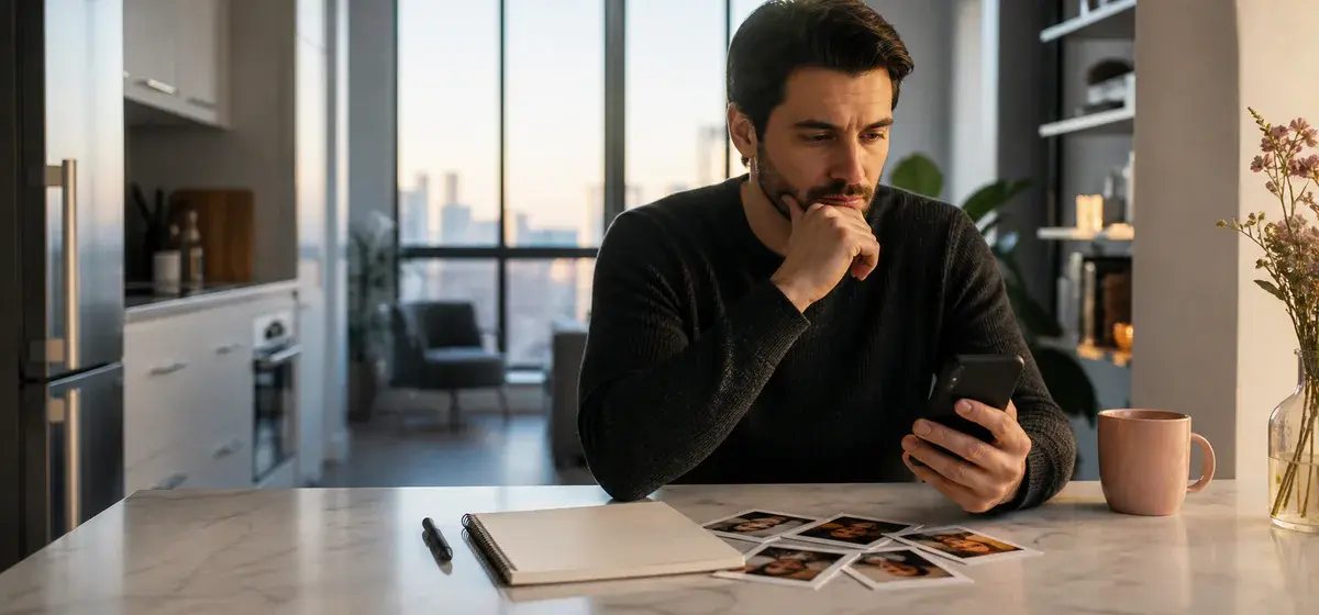 A person reviewing a Tinder profile on a phone before making a careful refresh