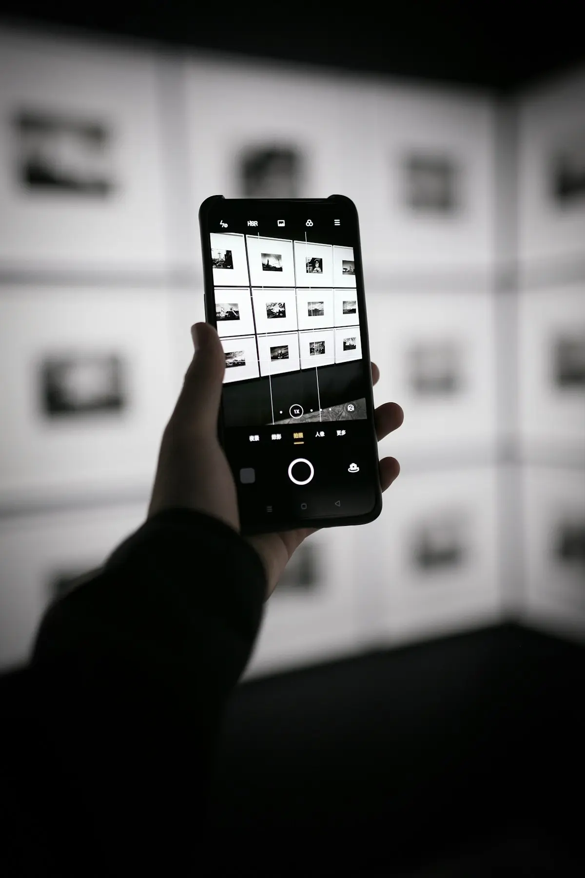 Person selecting photos smartphone