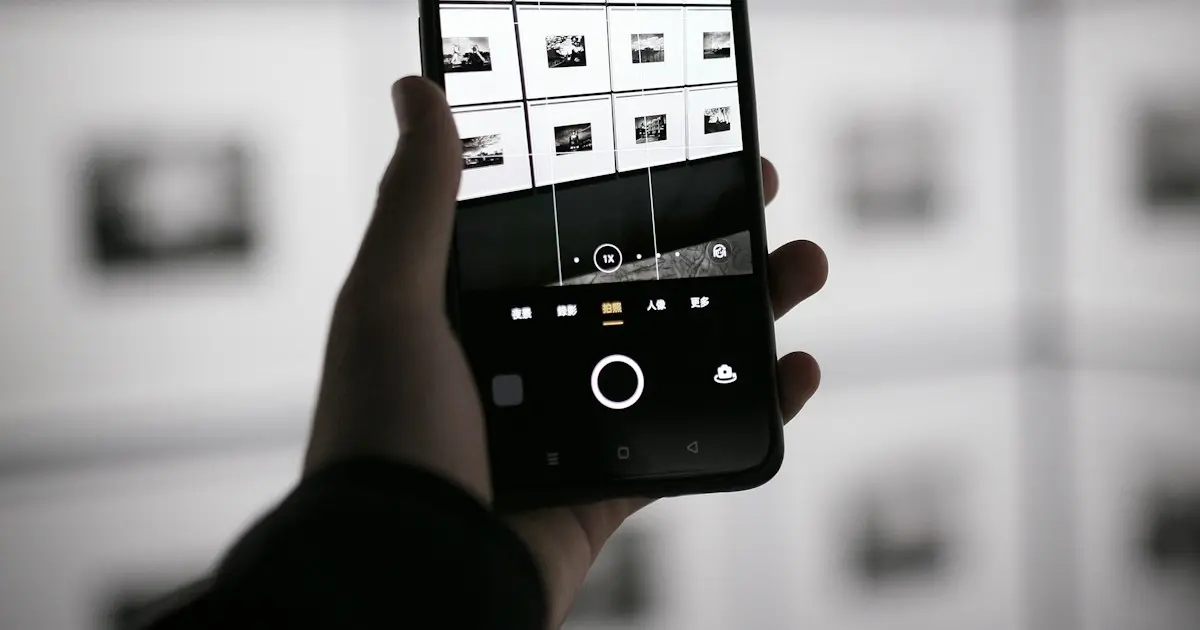 Person selecting photos smartphone