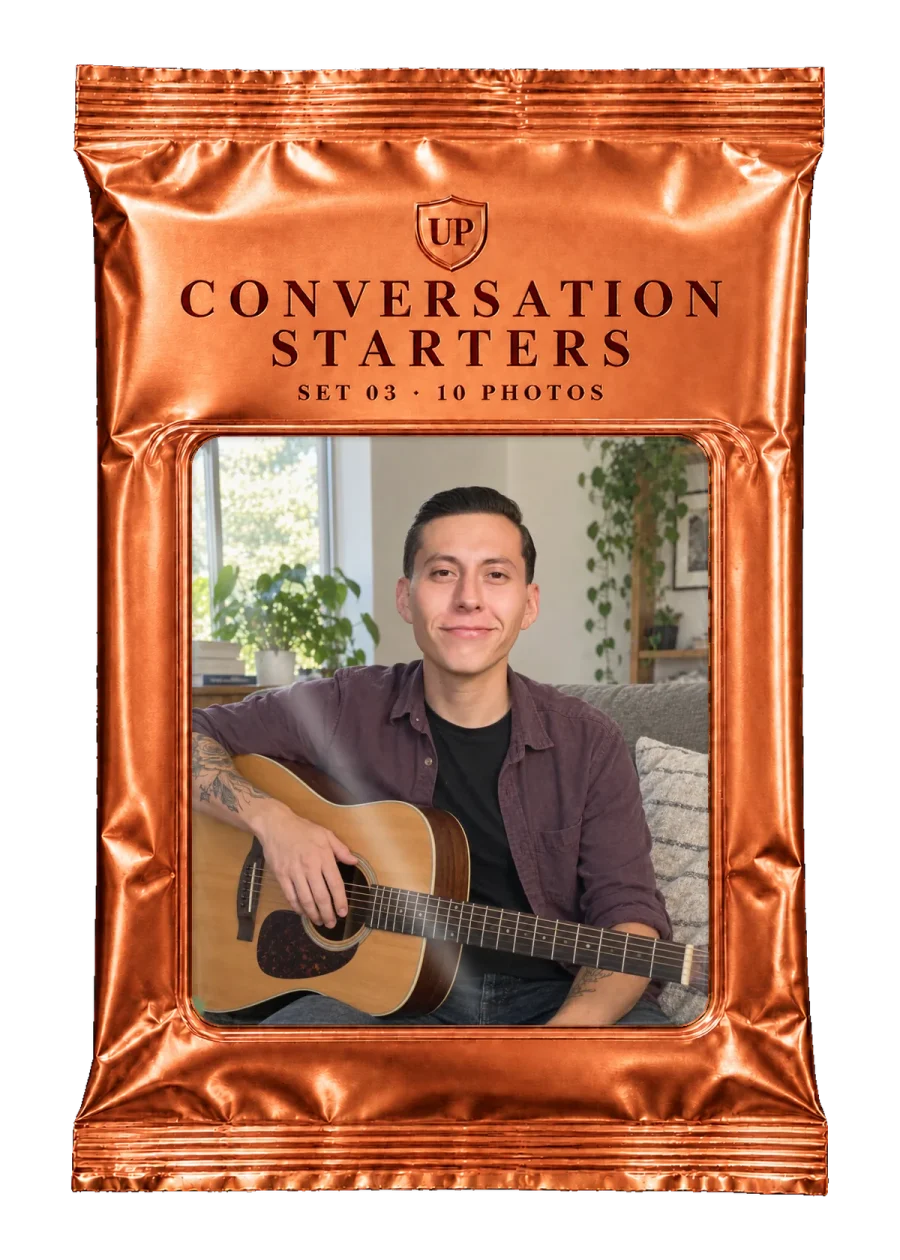 Conversation Starters collectible pack · 10 photos · Men examples
