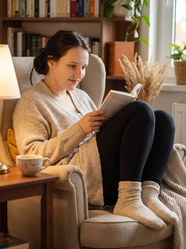 Cozy At-Home · Armchair Reading: Porträt in einem klaren Acryldisplay