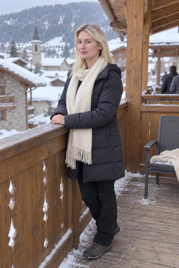 Ruhe auf dem Winterbalkon: Porträt in einem klaren Acryldisplay